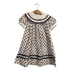 Union Made ILGWU 1900's Girls 6X White black Polka dot Party Dress​​​​